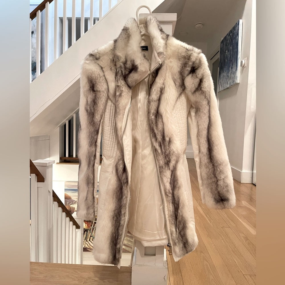 Bebe faux fur white jacket